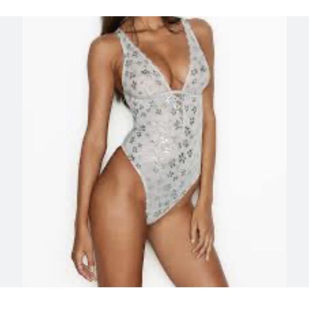 Victorias Secret Bombshell Sexy Baby Blue Lace Thong One Piece Lingerie SzL
